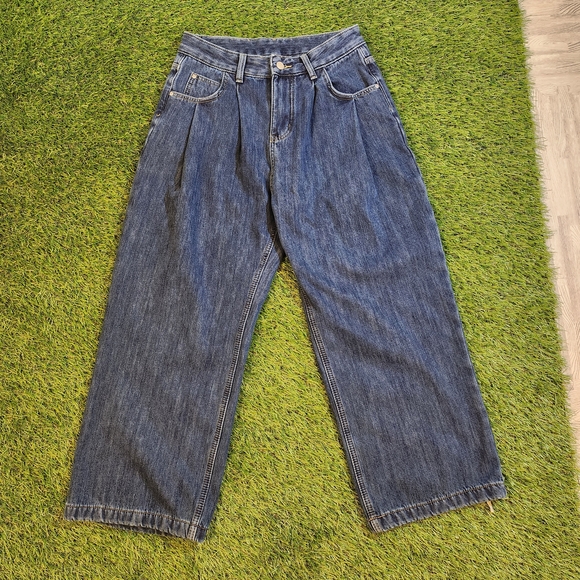 Super Wide Leg Women’s Jeans - Dark Blue Flare. Boxy. Baggy. 90s Y2K Rare Retro - Picture 2 of 8